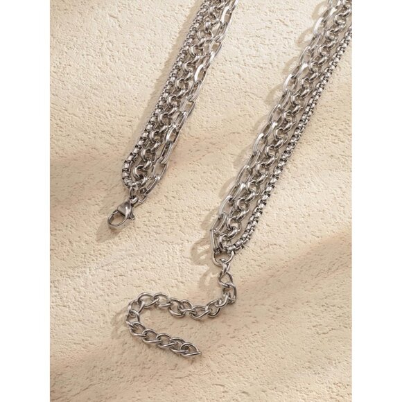 Layered Silver-tone Crescent Moon Star Choker Necklace for Women - Picture 6 of 7